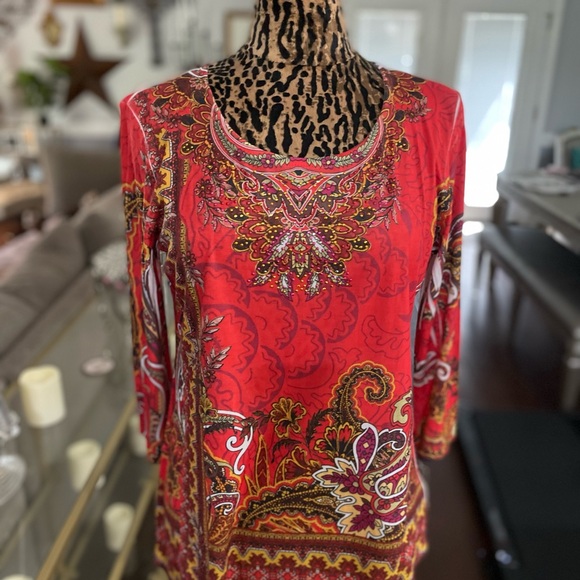 JM Collection Multicolor Paisley Top - Picture 1 of 4